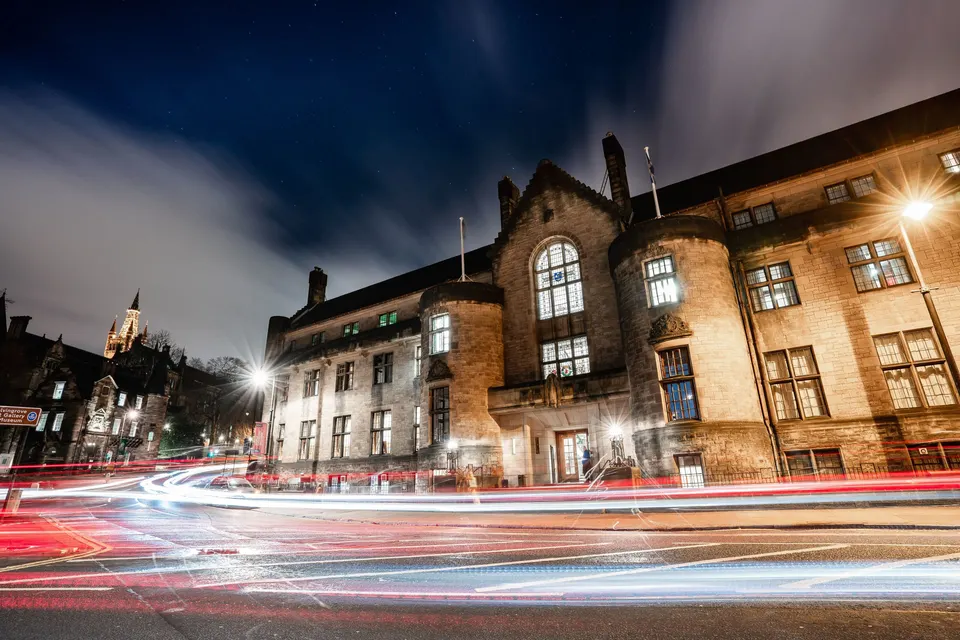 Glasgow University Union exterior at night
